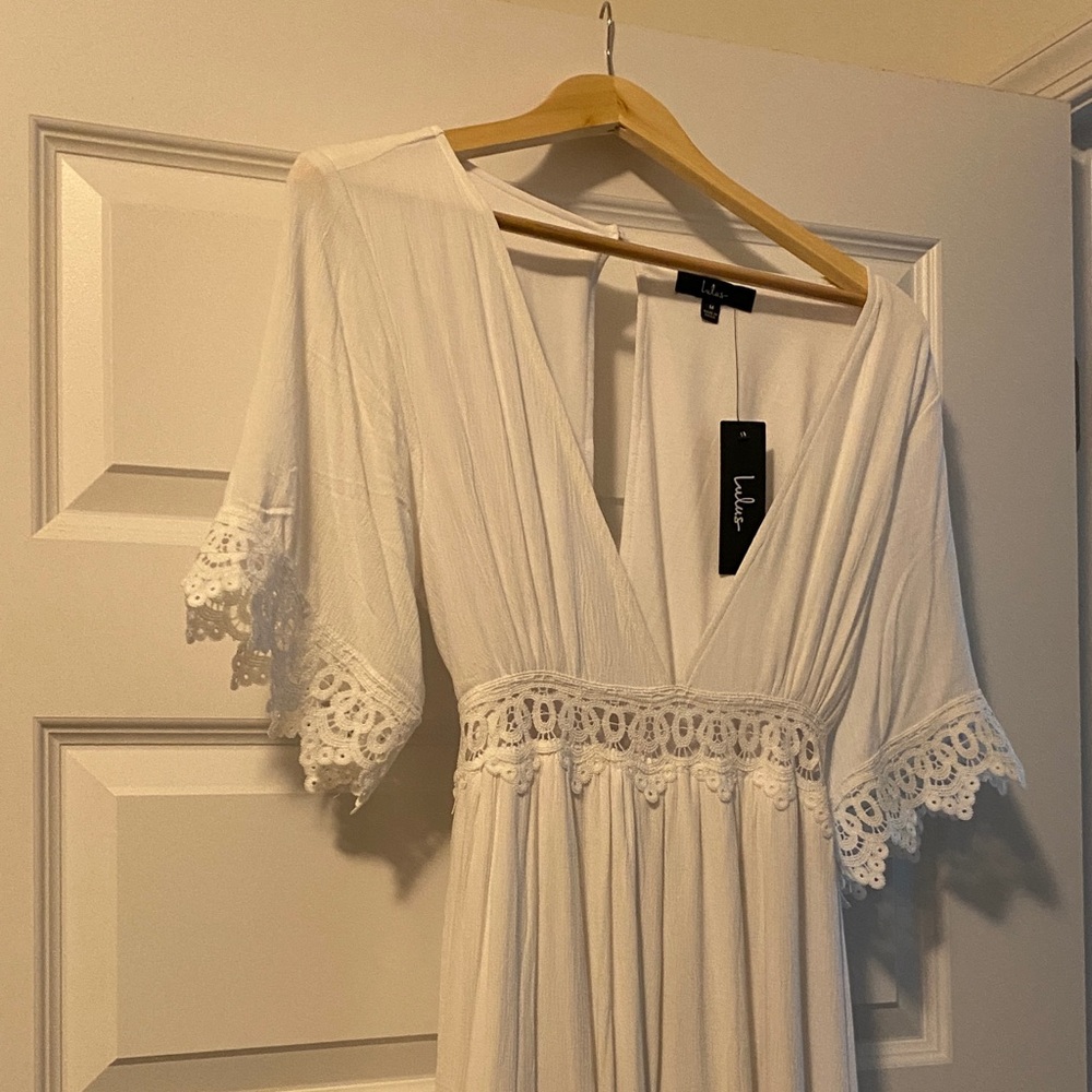 Lulu's White Lace Trim Jumpsuit